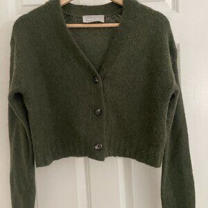 Everlane Alpaca V-Neck Cropped Cardigan, Olive Green XS